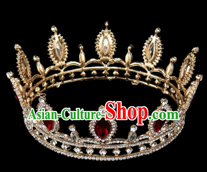 Top Grade Baroque Court Princess Red Crystal Royal Crown Wedding Bride Hair Accessories for Women