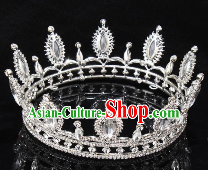 Top Grade Baroque Court Princess Crystal Round Royal Crown Wedding Bride Hair Accessories for Women