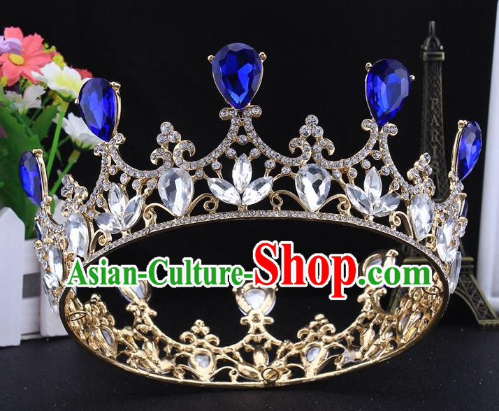 Top Grade Baroque Court Princess Round Crystal Royal Crown Wedding Bride Hair Accessories for Women