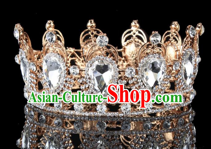 Handmade Bride Wedding Hair Jewelry Accessories Baroque Crystal Round Royal Crown for Women