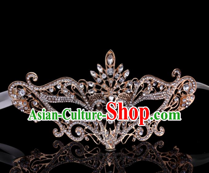 Handmade Halloween Accessories Fancy Ball Cosplay Props Crystal Golden Masks for Women