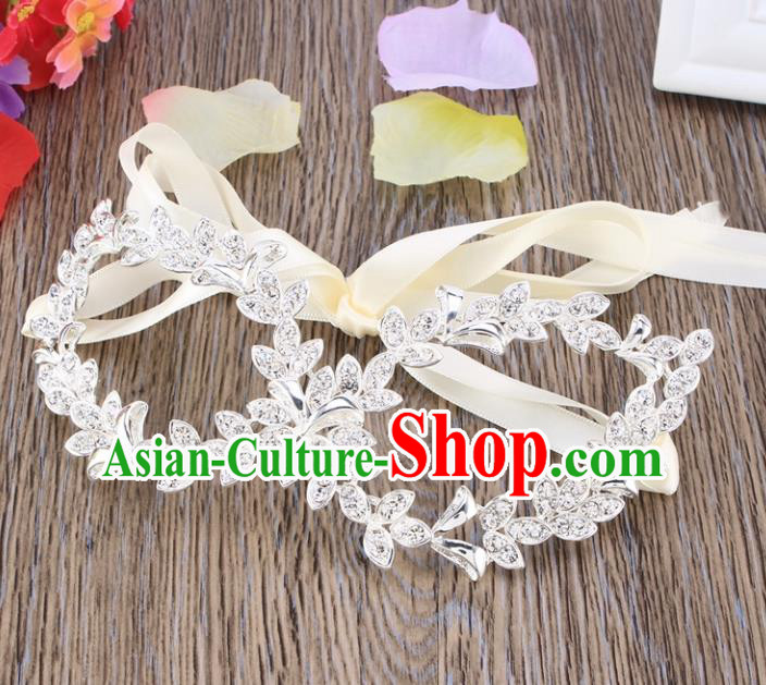 Handmade Halloween Accessories Venice Fancy Ball White Leaf Crystal Masks for Women