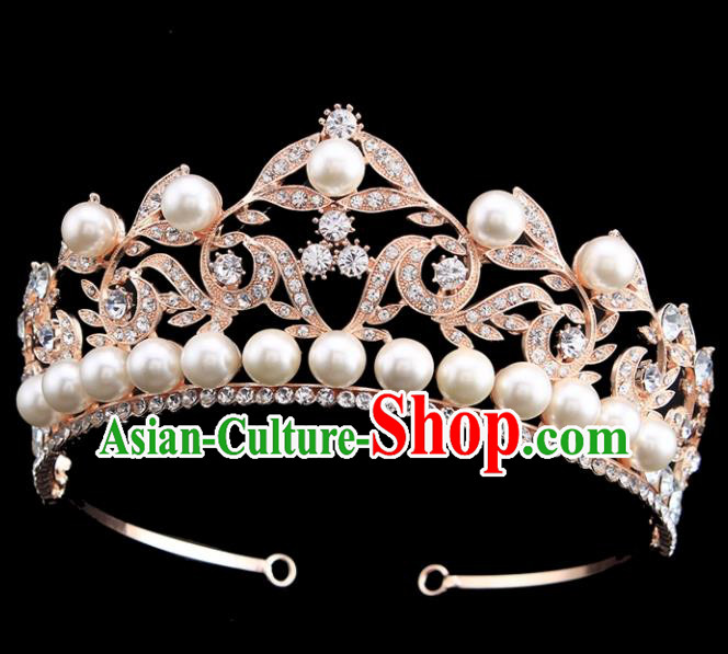 Handmade Bride Wedding Hair Jewelry Accessories Baroque Pearls Royal Crown for Women