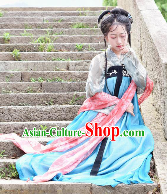 Ancient Chinese Tang Dynasty Courtesan Hanfu Dress Palace Princess Embroidered Costumes for Women