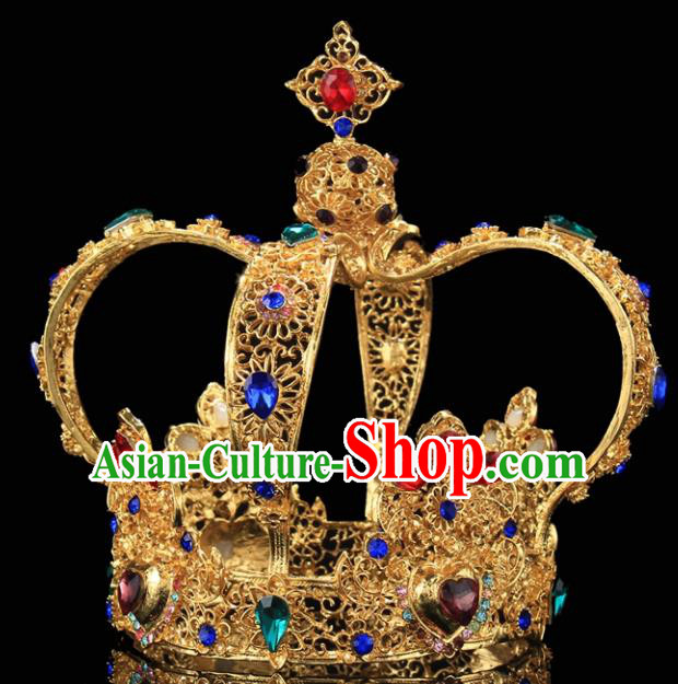 Handmade Bride Wedding Hair Jewelry Accessories Baroque Queen Colorful Crystal Royal Crown for Women