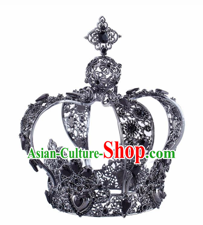 Handmade Bride Wedding Hair Jewelry Accessories Baroque Queen Black Royal Crown for Women