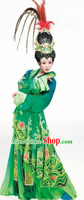 Chinese Han Dynasty Imperial Consort Diau Charn Embroidered Costumes Ancient Palace Green Hanfu Dress for Women