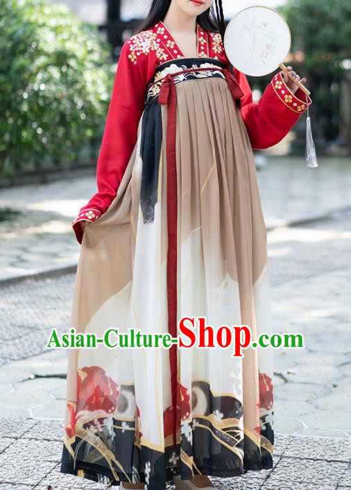 Chinese Tang Dynasty Princess Costumes Ancient Printing Hanfu Dress for Women