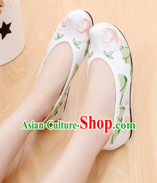 Chinese Ancient Shoes Hanfu Shoes White Embroidered Shoes Princess Shoes for Women