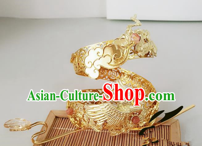 Chinese Ancient Hair Accessories Prince Golden Hairdo Crown Hairpins for Men