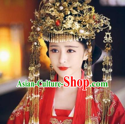 Chinese Ancient Han Dynasty Princess Wedding Hair Accessories Phoenix Coronet Hairpins Complete Set for Women