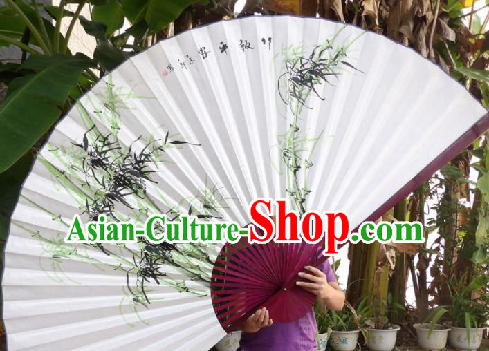 Chinese Traditional Paper Fans Decoration Crafts Painting Bamboo Red Frame Folding Fans