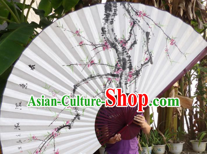 Chinese Traditional Paper Fans Decoration Crafts Ink Painting Plum Blossom Red Frame Folding Fans