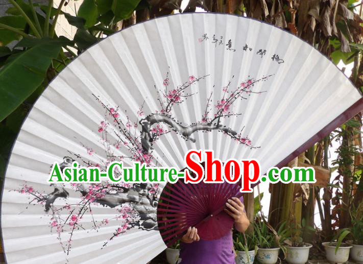 Chinese Traditional Paper Fans Decoration Crafts Hand Painting Plum Blossom Red Frame Folding Fans