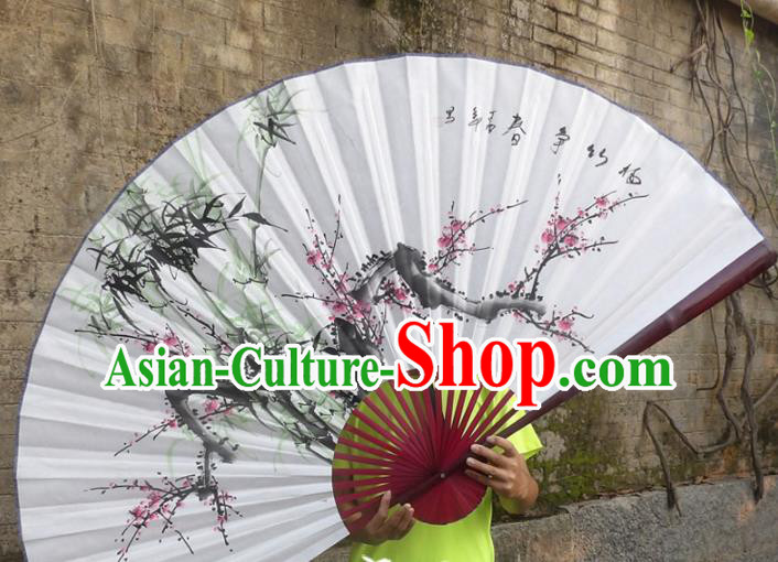 Chinese Traditional Paper Fans Decoration Crafts Hand Ink Painting Plum Blossom Bamboo Folding Fans