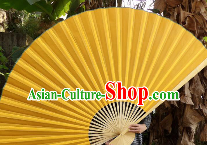 Chinese Traditional Yellow Silk Fans Decoration Crafts Handmade Folding Fans