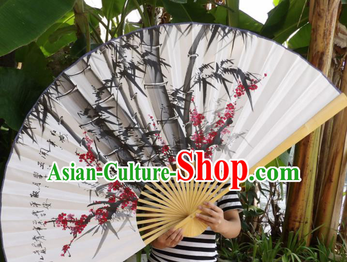 Chinese Traditional Paper Fans Decoration Crafts Handmade Painting Plum Blossom Bamboo Folding Fans