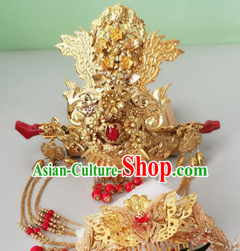 Chinese Ancient Han Dynasty Princess Hair Accessories Bride Phoenix Coronet Hairpins for Women