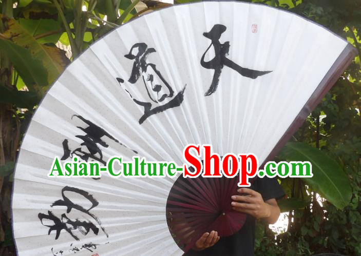 Chinese Traditional Decoration Crafts Red Wood Frame Folding Fans Ink Painting Calligraphy Paper Fans