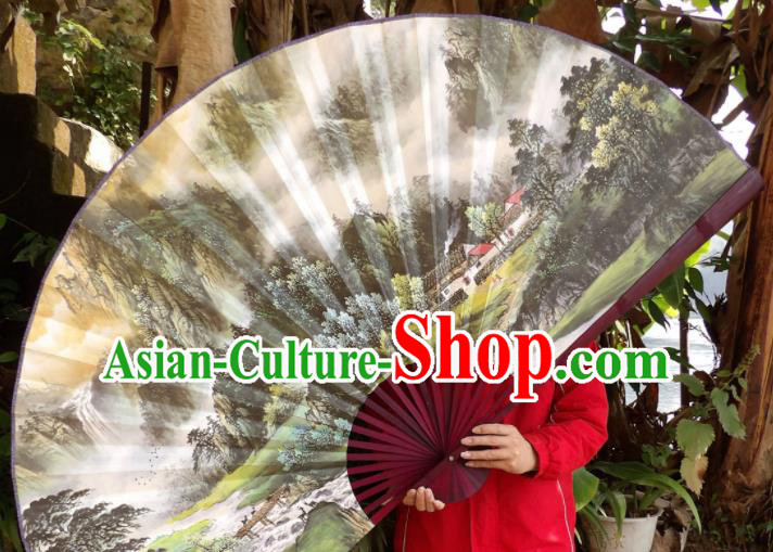 Chinese Traditional Fans Decoration Crafts Hand Painting Landscape Red Frame Folding Fans Paper Fans