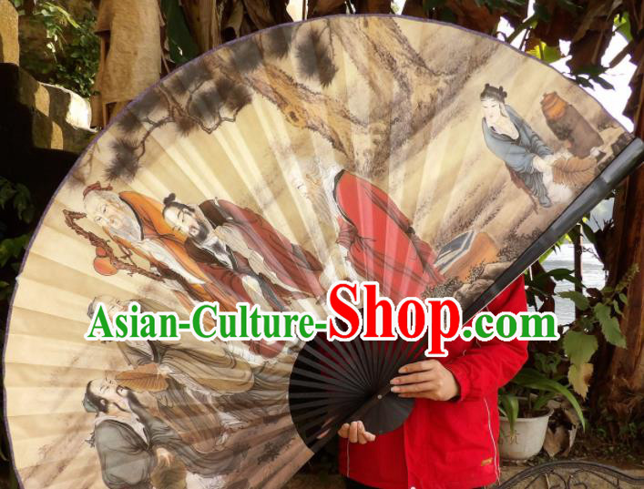 Chinese Traditional Fans Decoration Crafts Painting Wise Men Black Frame Folding Fans Paper Fans