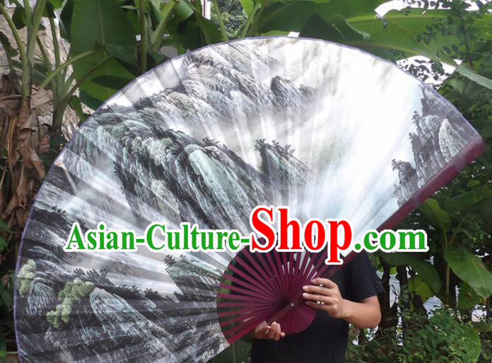 Chinese Traditional Paper Fans Decoration Crafts Landscape Painting Red Frame Folding Fans