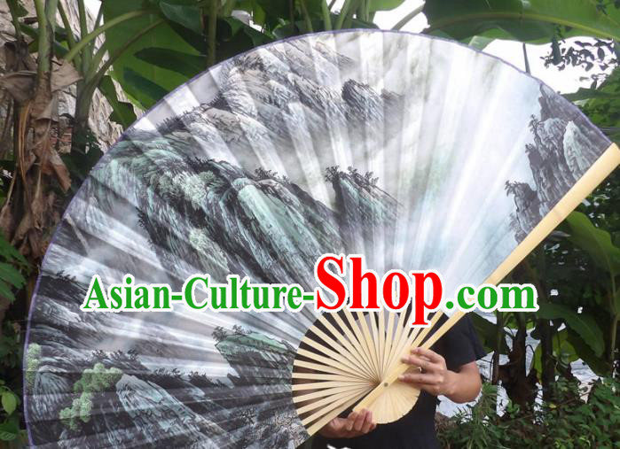 Chinese Traditional Paper Fans Decoration Crafts Landscape Painting Wood Frame Folding Fans