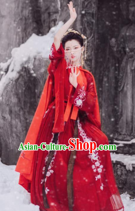 Traditional Chinese Tang Dynasty Palace Lady Dance Costumes Ancient Imperial Consort Red Hanfu Dress for Women