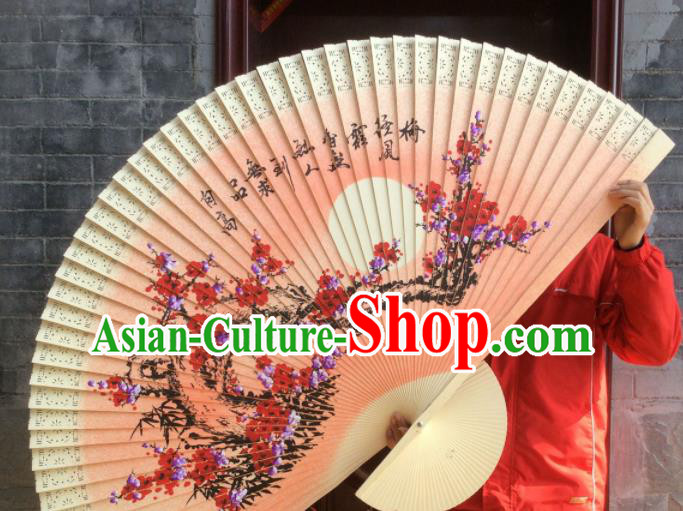 Chinese Traditional Handmade Wood Fans Decoration Crafts Ink Painting Plum Blossom Folding Fans