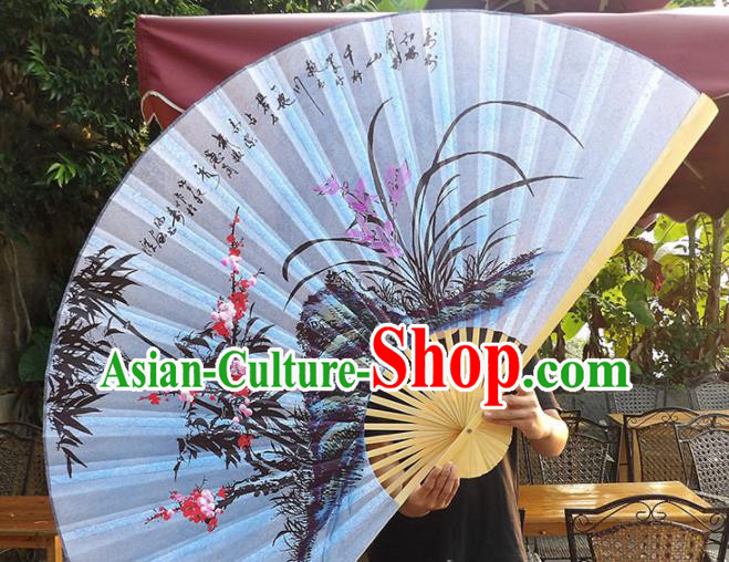 Chinese Traditional Handmade Silk Fans Decoration Crafts Ink Painting Plum Blossom Orchid Bamboo Wood Frame Folding Fans