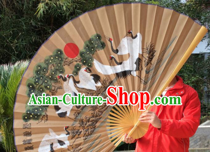 Chinese Traditional Handmade Paper Fans Decoration Crafts Painting Cranes Wood Frame Folding Fans