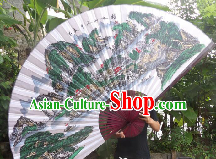 Chinese Traditional Handmade Silk Fans Decoration Crafts Ink Painting Guilin Scenery Red Frame Folding Fans
