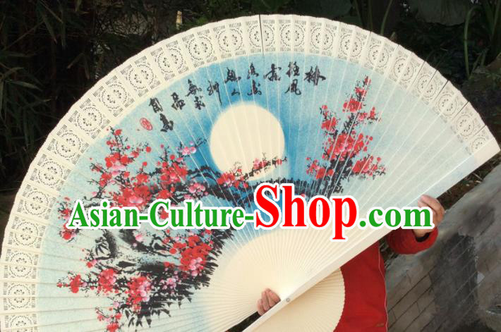 Chinese Traditional Handmade Wood Fans Decoration Crafts Ink Painting Plum Blossom Folding Fans