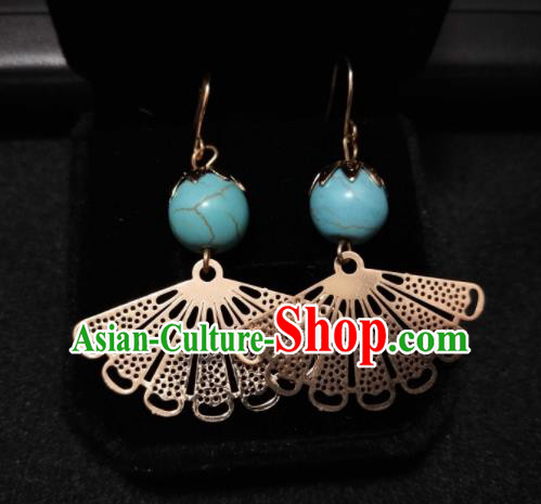 Chinese Ethnic Jewelry Accessories Mongolian Minority Nationality Fan-Shape Earrings for Women