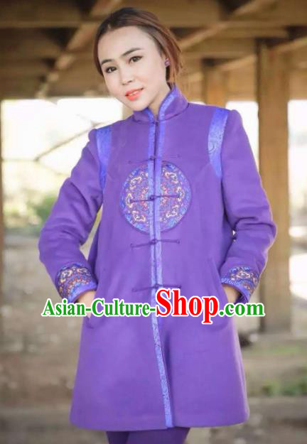 Chinese Mongol Minority Ethnic Costume Traditional Mongolian Purple Coat for Women
