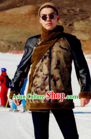 Chinese Traditional Mongol Ethnic Costume Mongolian Minority Nationality Camouflage Coat for Men