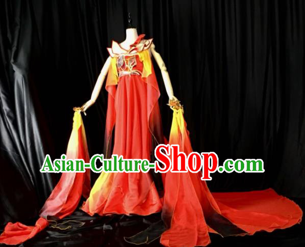 Traditional Chinese Cosplay Costumes Ancient Peri Embroidered Red Hanfu Dress for Women