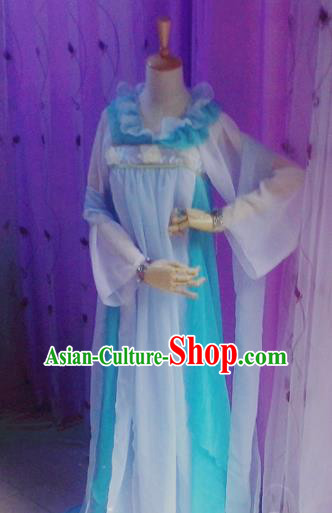 Traditional Chinese Cosplay Costumes Ancient Court Maid Embroidered Blue Hanfu Dress for Women