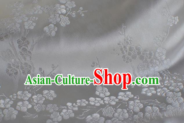 Asian Chinese Traditional Plum Blossom Pattern Design White Brocade Fabric Chinese Costume Silk Fabric Material