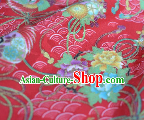 Asian Chinese Traditional Fabric Peony Pattern Design Red Brocade Fabric Chinese Costume Silk Fabric Material