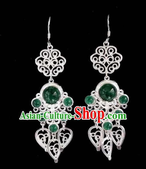 Chinese Ethnic Jewelry Accessories Mongolian Minority Nationality Green Beads Earrings for Women