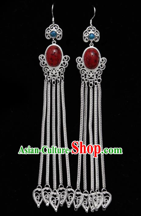 Chinese Ethnic Jewelry Accessories Mongolian Minority Long Tassel Earrings for Women