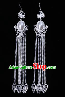 Chinese Traditional Ethnic Jewelry Accessories Eardrop Mongolian Minority Tassel Earrings for Women