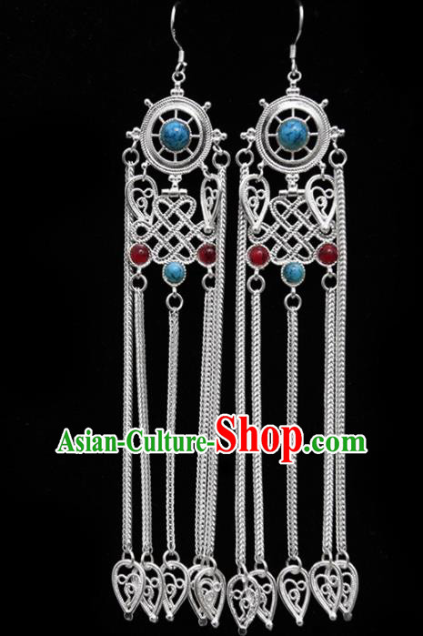 Chinese Traditional Ethnic Jewelry Accessories Mongolian Gems Earrings for Women