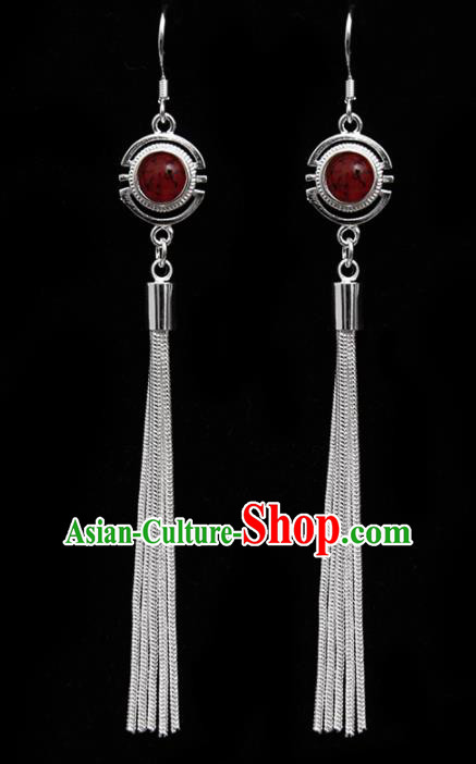 Chinese Traditional Ethnic Tassel Eardrop Jewelry Accessories Mongolian Red Earrings for Women