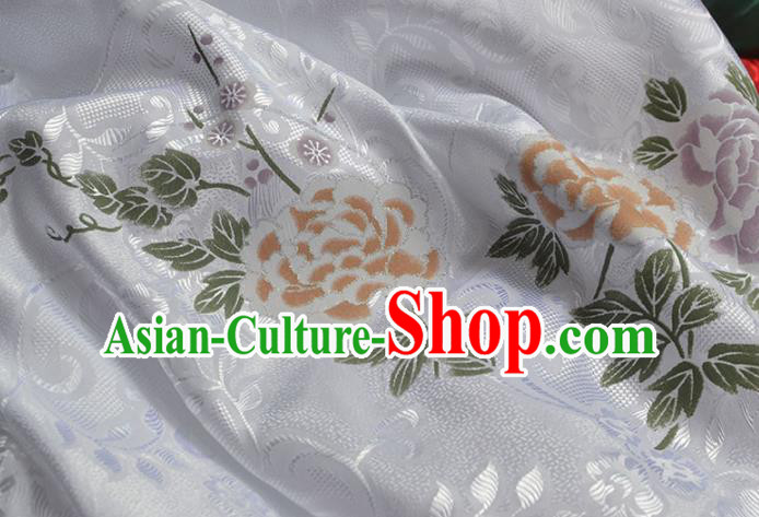 Asian Chinese Fabric Traditional Peony Pattern Design White Brocade Fabric Chinese Costume Silk Fabric Material