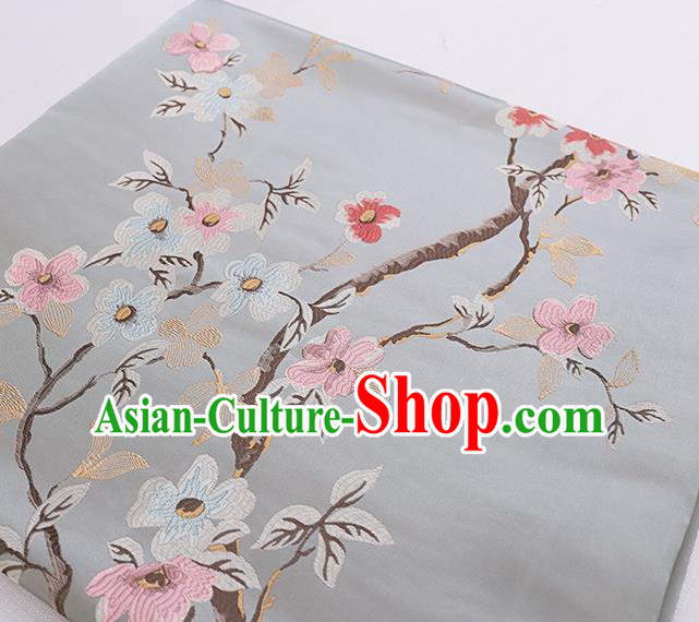 Asian Chinese Grey Brocade Fabric Traditional Peach Blossom Pattern Design Satin Cushion Silk Fabric Material