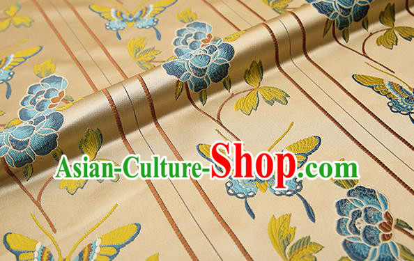 Asian Chinese Brocade Fabric Traditional Blue Butterfly Pattern Design Satin Cushion Silk Fabric Material