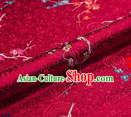Asian Chinese Purplish Red Brocade Fabric Traditional Plum Blossom Pattern Design Satin Tang Suit Silk Fabric Material