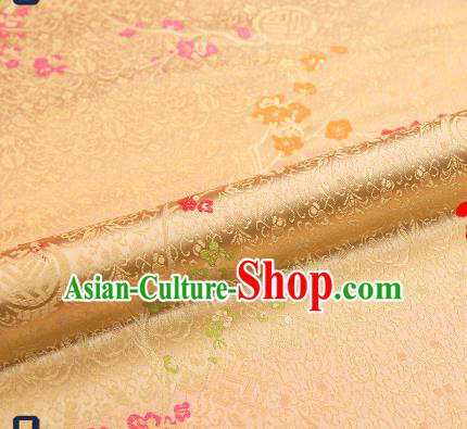 Asian Chinese Light Golden Brocade Fabric Traditional Plum Blossom Pattern Design Satin Tang Suit Silk Fabric Material